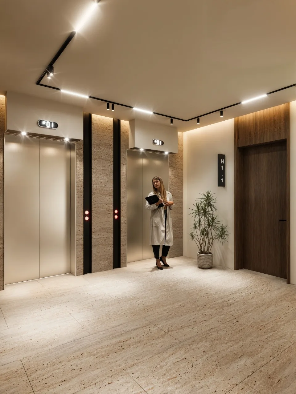 Couloir et ascenseurs, bloc H niveau 1